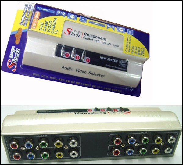 컴포넌트 디지털 셀렉터 SG-3500. 입출력 단자가 5개인 5RCA 방식 컴포넌트 최대 3대를 1대의 TV와 연결할 수 있다.